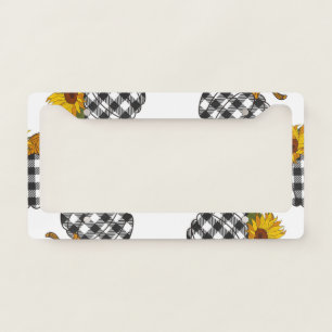 Sunflowers, plaid pumpkin, farmhouse decor license plate frame