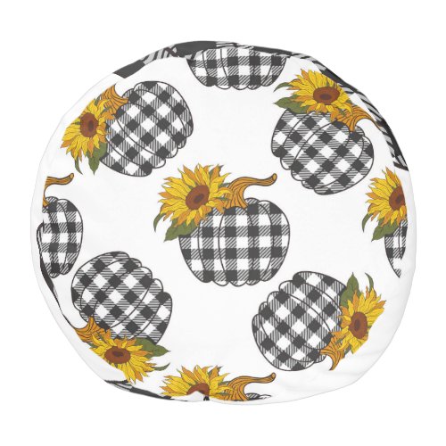 Sunflowers plaid pumpkin farmhouse decor pouf