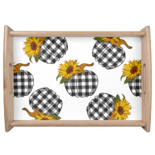 Sunflowers, plaid pumpkin, farmhouse decor serving tray