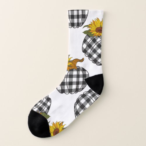 Sunflowers plaid pumpkin farmhouse decor socks