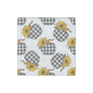 Sunflowers, plaid pumpkin, farmhouse decor stone magnet