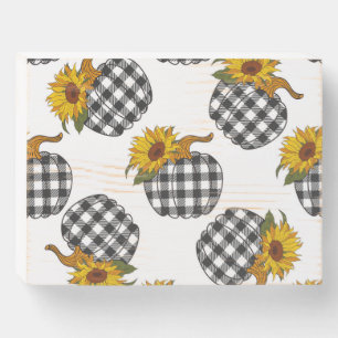 Sunflowers, plaid pumpkin, farmhouse decor wooden box sign