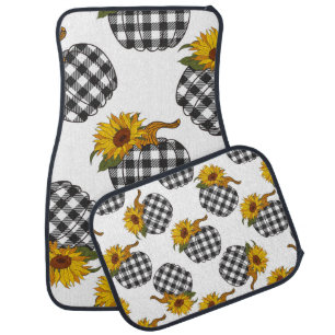 Sunflowers Plaid Pumpkin seamless pattern. Farmhou Car Floor Mat