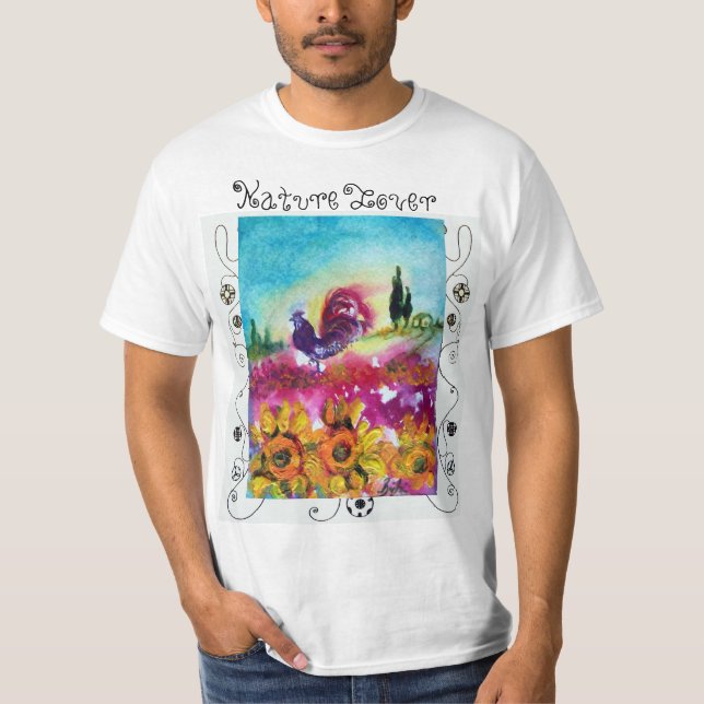 SUNFLOWERS,POPPIES,BLACK ROOSTER NATURE LOVER T-Shirt (Front)