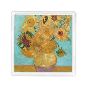 Sunflowers, Post Impressionist Still Life Painting Acrylic Tray