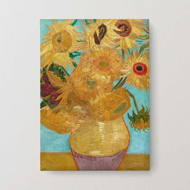 Sunflowers, Post Impressionist Still Life Painting Button (Front)