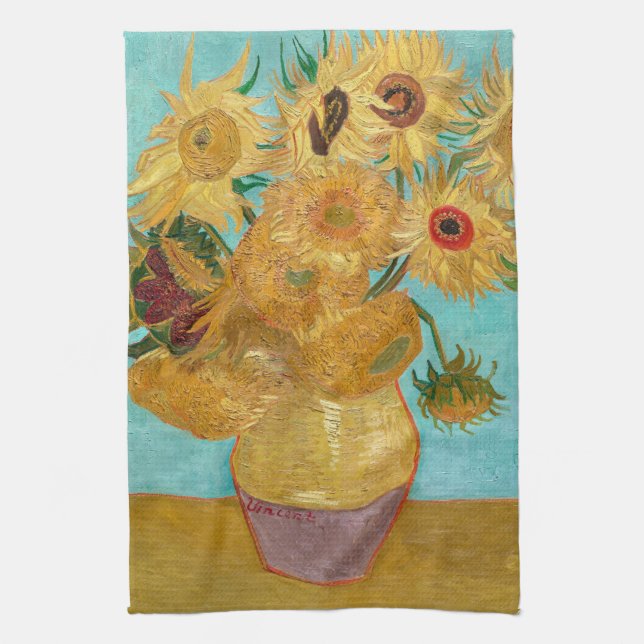 Sunflowers, Post Impressionist Still Life Painting Kitchen Towel (Vertical)