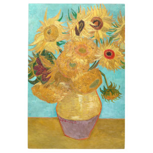 Sunflowers, Post Impressionist Still Life Painting Metal Print
