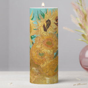 Sunflowers, Post Impressionist Still Life Painting Pillar Candle