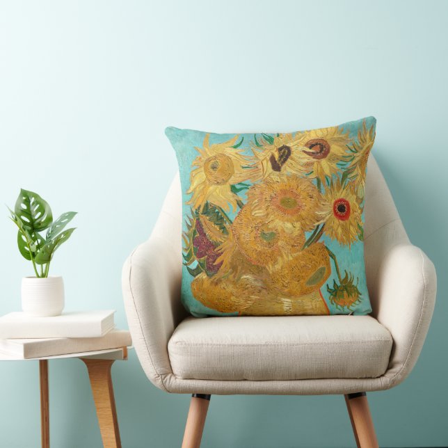 Sunflowers, Post Impressionist Still Life Painting Throw Pillow (Chair)