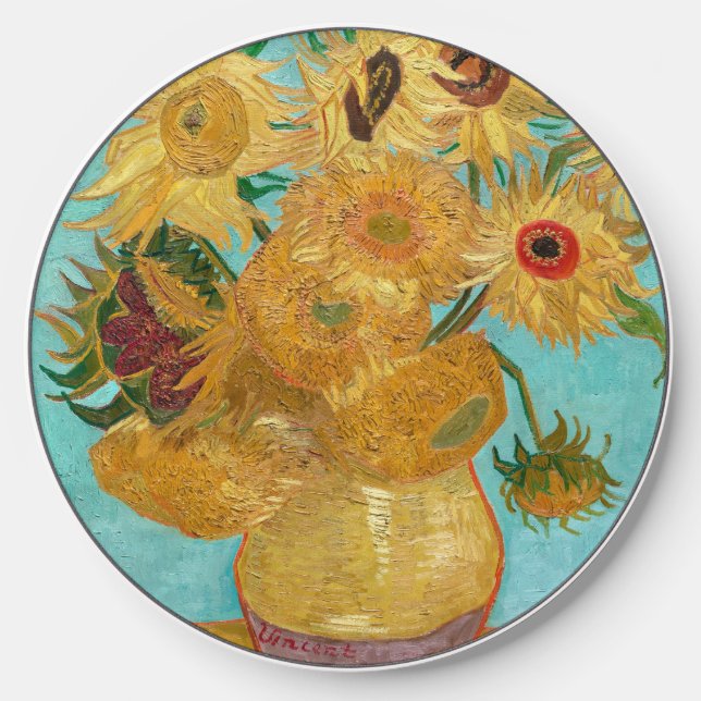 Sunflowers, Post Impressionist Still Life Painting Wireless Charger (Front)