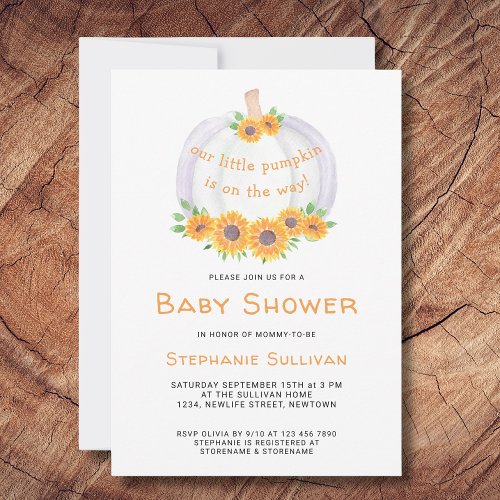 Sunflowers  Pumpkin Baby Shower Invitation 
