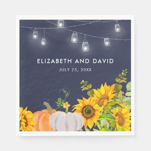 Sunflowers Pumpkin String Lights Rustic Wedding Napkins