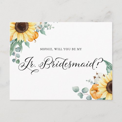 Sunflowers Pumpkins Be My Junior Bridesmaid Card