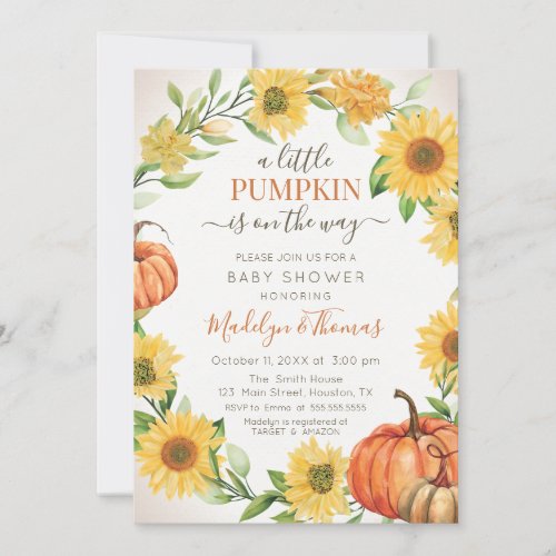 Sunflowers  Pumpkins fall Baby Shower Invitation
