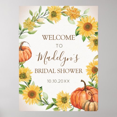 Sunflowers  Pumpkins Fall Welcome sign Bridal 