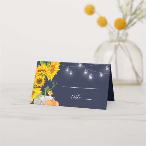 Sunflowers Pumpkins Monogrammed Rustic Wedding Place Card