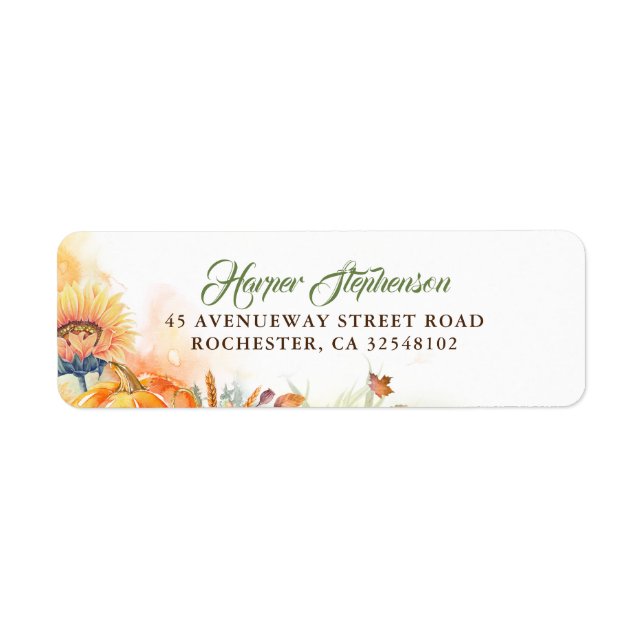 Sunflowers Pumpkins Rustic Fall Harvest Label (Front)