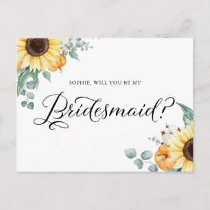 Sunflowers Pumpkins Will You Be My Bridesmaid Card