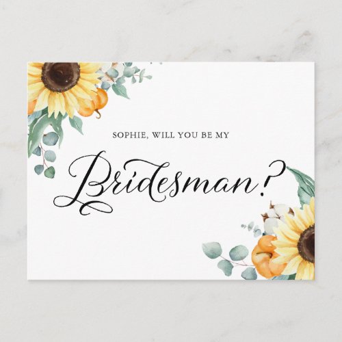 Sunflowers Pumpkins Will You Be My Bridesman Card