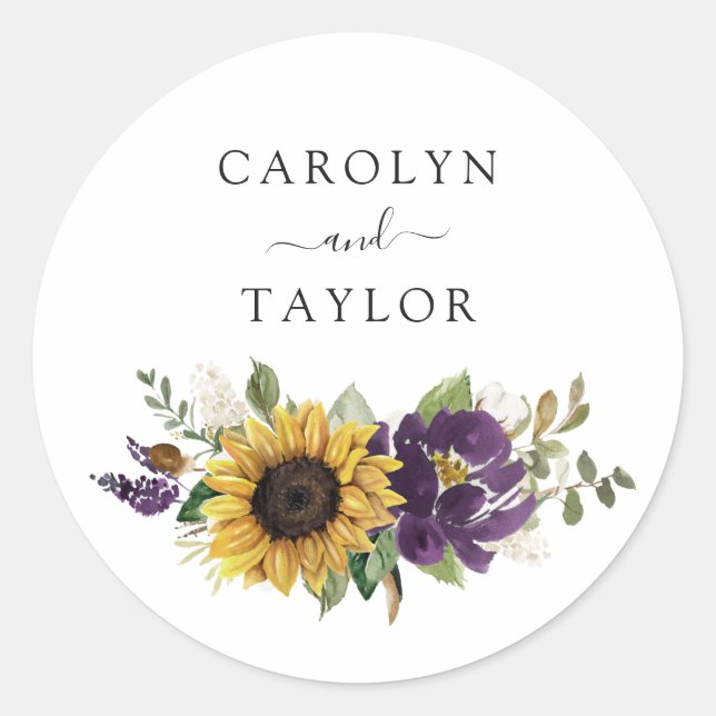 Sunflowers Purple Floral Envelope Seal Sticker (Front)