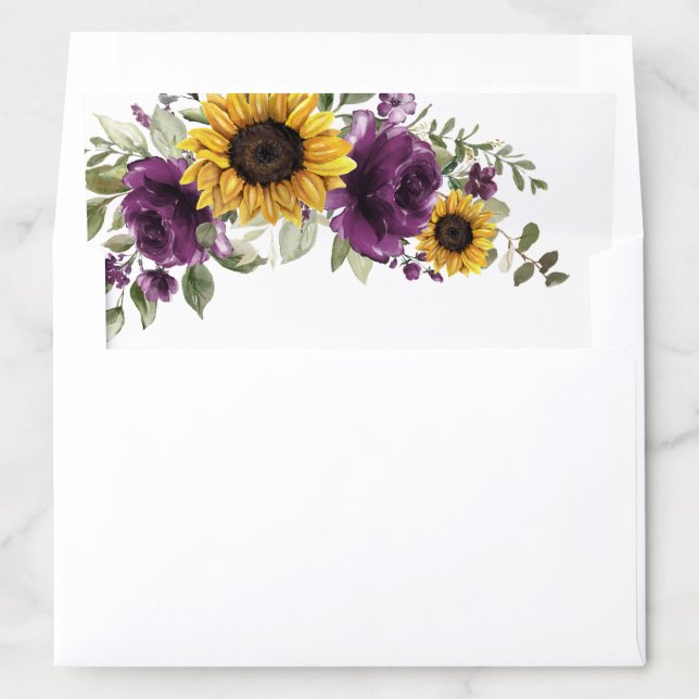 Sunflowers Purple Flowers Greenery Wedding Envelope Liner (In Envelope)