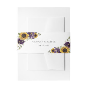 Sunflowers Purple Violet Floral Rustic Wedding Invitation Belly Band