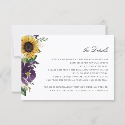 Sunflowers Purple Violet Floral Wedding Details Invitation