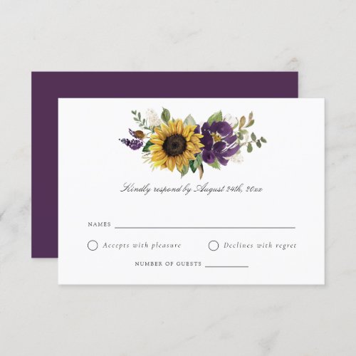 Sunflowers Purple Violet Flowers Wedding RSVP Invitation