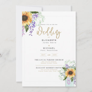 Sunflowers Purple Wisteria Modern Wedding INVITE