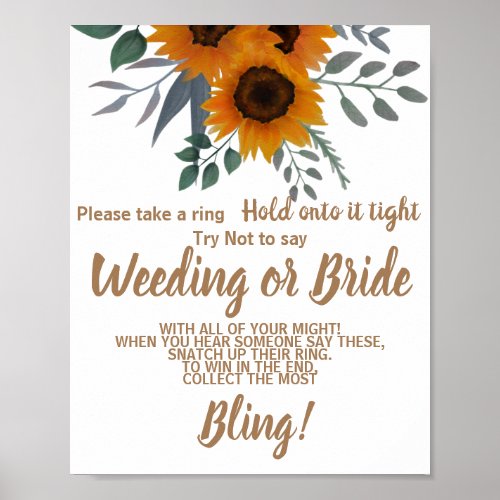 Sunflowers Put a Ring on Bridal Shower Game Sign