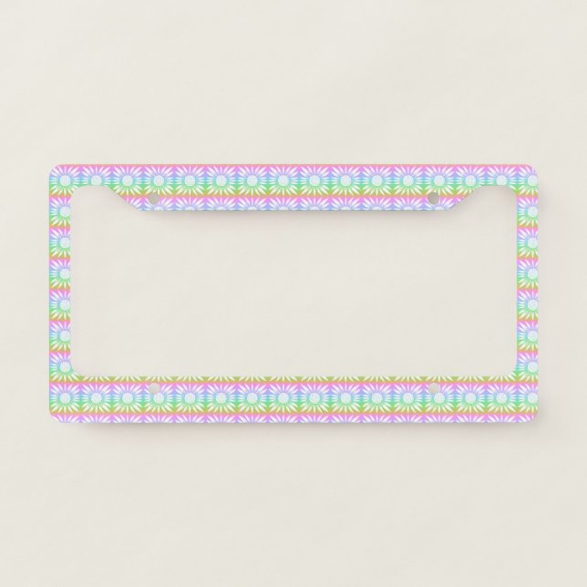 Sunflowers Rainbow Pastel Tile Pattern License Plate Frame (Front)