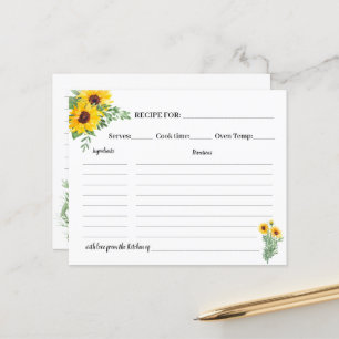 Sunflowers Recipe Card Bridal Shower