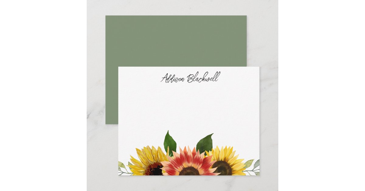 Sunflowers Red and Yellow Personalized Name Note Card | Zazzle