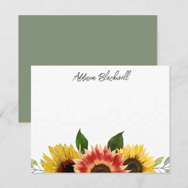 Sunflowers Red and Yellow Personalized Name Note Card | Zazzle