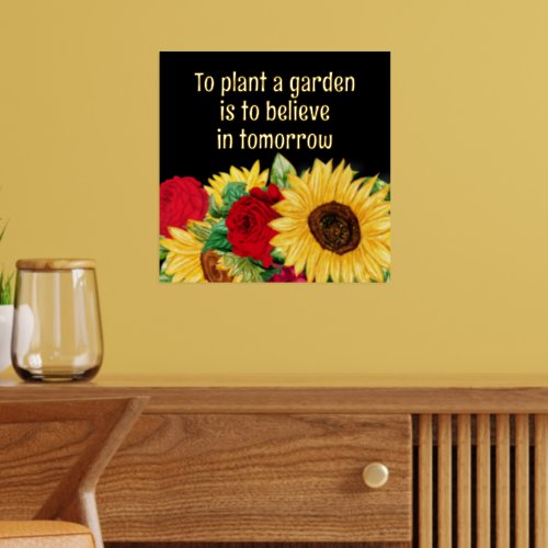 Sunflowers Red Roses Black Garden Inspirational  Foil Prints