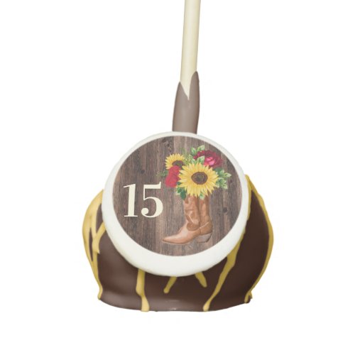 Sunflowers Red Roses Cowgirl Boots 15th Birthday Cake Pops