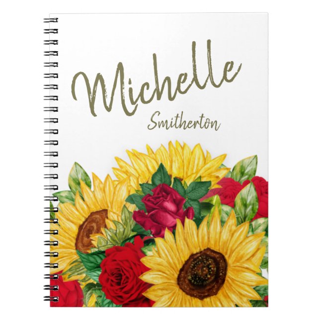 Sunflowers Red Roses Custom Notebook (Front)