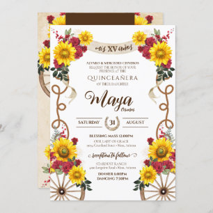 Sunflowers & Red Roses Rustic Charro Quinceanera Invitation