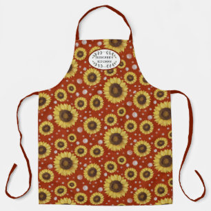 Sunflowers Red Rustic Farm House Kitchen Name Apron