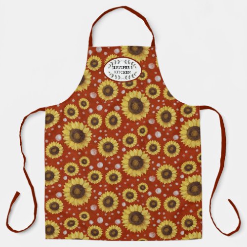 Sunflowers Red Rustic Farm House Kitchen Name Apron