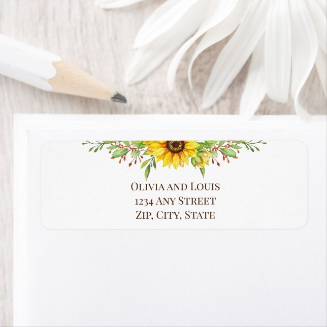 Sunflowers romantic summertime wedding mailing label (Insitu)