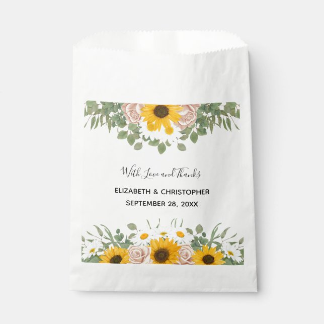 Sunflowers Roses Daises Yellow Floral Wedding  Favor Bag (Front)