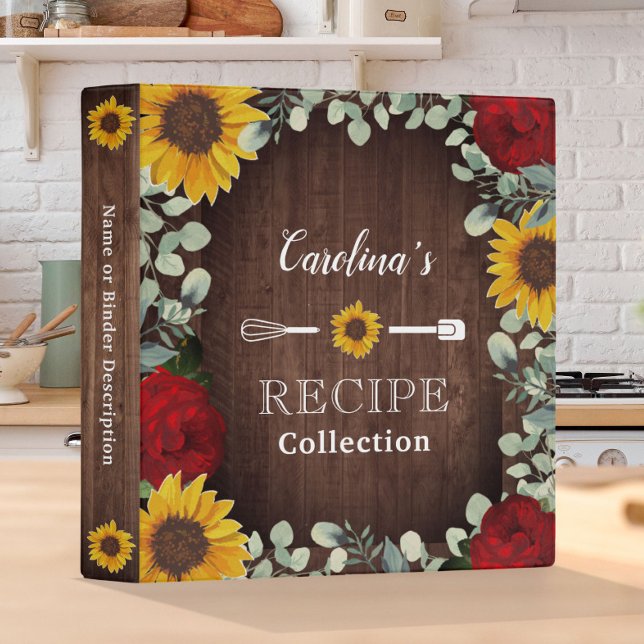 Sunflowers Roses & Eucalyptus Rustic Bridal Recipe 3 Ring Binder (Creator Uploaded)