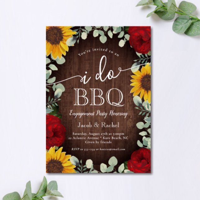 Sunflowers Roses Greenery I Do BBQ Engagement Invitation (Creator Uploaded)
