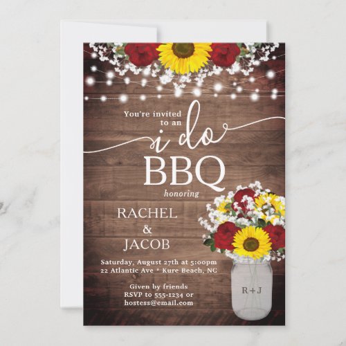 Sunflowers Roses Mason Jar I Do BBQ Engagement