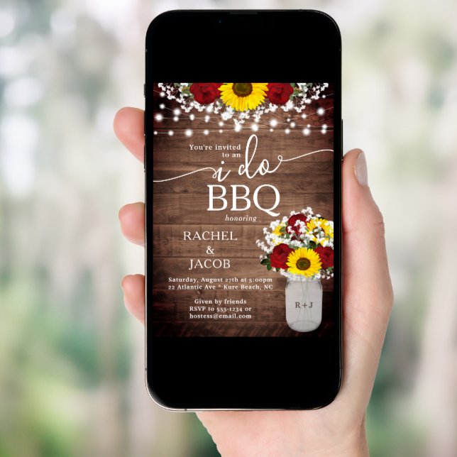 Sunflowers Roses Mason Jar I Do BBQ Engagement Invitation (Front Digital)