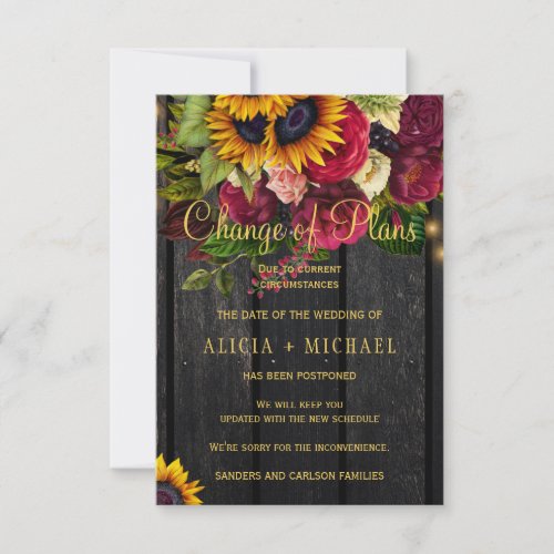 Sunflowers roses PHOTO wedding change of plans Save The Date