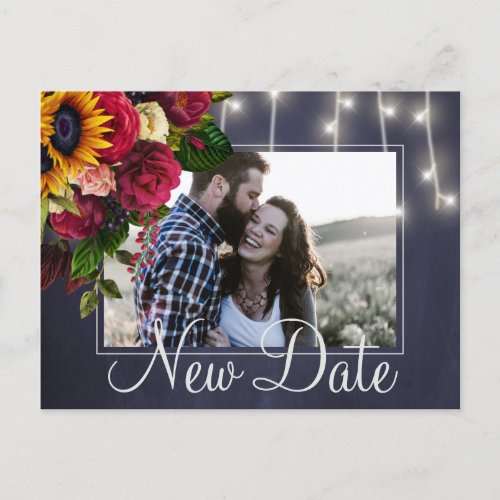 Sunflowers roses rescheduled new date wedding announcement postcard