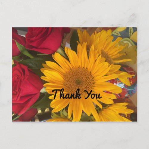 Sunflowers  Roses Thank You Postcard